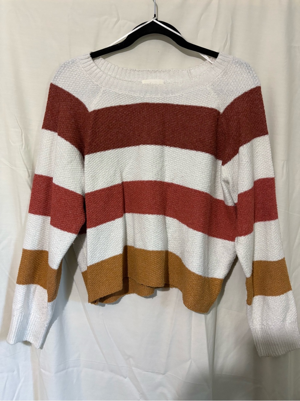 Relaxed Stripe Crewneck Sweater in White, Rust & Mustard